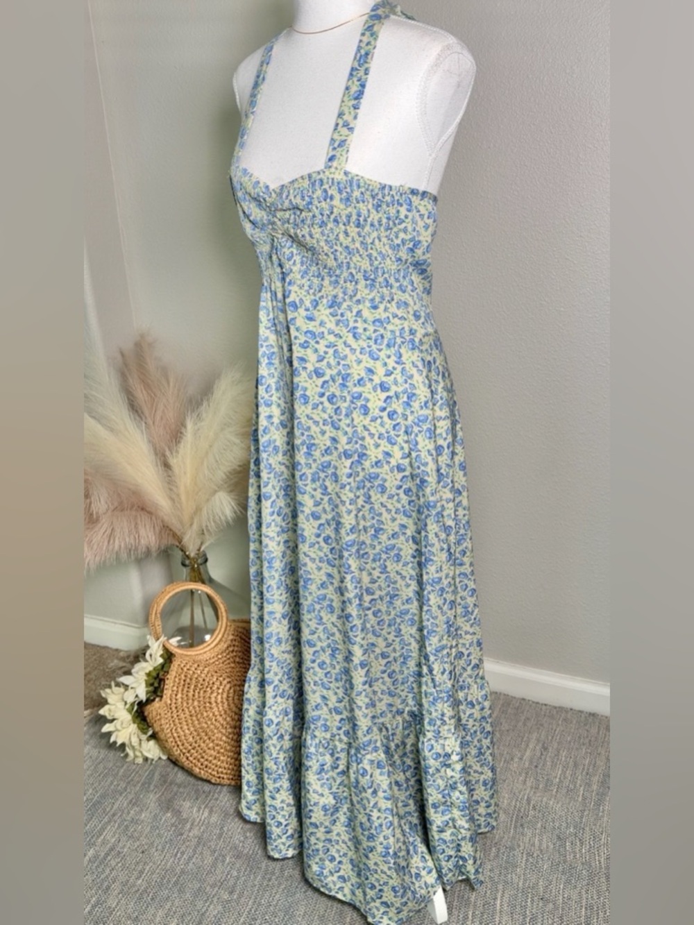 Blue Floral Sundress with Smocked Bodice - Picture 3 of 12